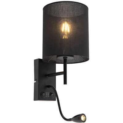 QAZQA Modern Wall Lamp with Reading Arm - Black - Cilindro - Modern Wall Lamp QAZQA Modern Wall Lamp with Reading Arm - Black - Cilindro - Modern Wall Lamp