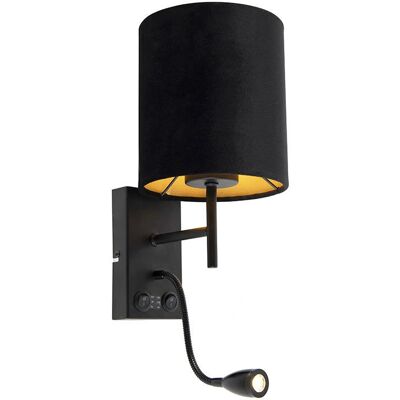 Lámpara de Pared Art Déco Negra con Brazo de Lectura - QAZQA Lámpara de Pared Art Déco Negra con Brazo de Lectura - QAZQA