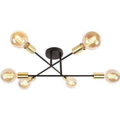 Lampadario industriale Sydney Qazqa - Nero e Oro - Max 6x40W Lampadario industriale Sydney Qazqa - Nero e Oro - Max 6x40W
