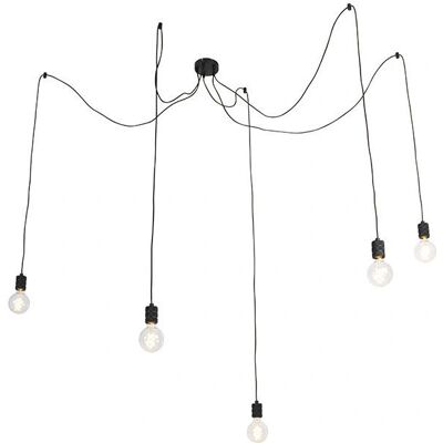 Lámpara colgante moderna de Qazqa - Altura ajustable, negra, 5 luces - Iluminación Lámpara colgante moderna de Qazqa - Altura ajustable, negra, 5 luces - Iluminación
