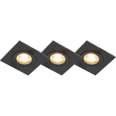QAZQA Xena Square 3-Pack Recessed Spotlights - Black Bathroom Lighting QAZQA Xena Square 3-Pack Recessed Spotlights - Black Bathroom Lighting