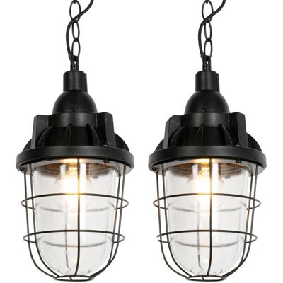 Qazqa - Industrial Set of 2 Black Pendant Lamps - Vintage Boat Look Qazqa - Industrial Set of 2 Black Pendant Lamps - Vintage Boat Look
