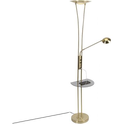Lampada da terra dorata QAZQA con braccio di lettura - Uplighter - LED & USB Lampada da terra dorata QAZQA con braccio di lettura - Uplighter - LED & USB