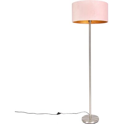 Qazqa Lámpara de pie rosa dorado terciopelo 50cm - E27 Qazqa Lámpara de pie rosa dorado terciopelo 50cm - E27