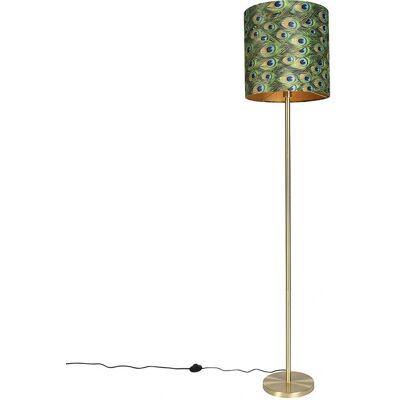 QAZQA Brass Floor Lamp with Peacock Shade - Dimmable - 40cm QAZQA Brass Floor Lamp with Peacock Shade - Dimmable - 40cm