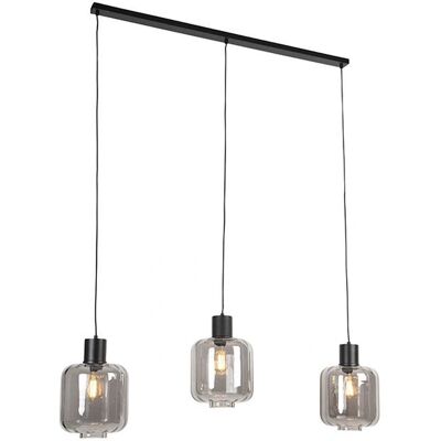 Lámpara Colgante Negra con Vidrio Ahumado 3 Luces - 161,5 cm Lámpara Colgante Negra con Vidrio Ahumado 3 Luces - 161,5 cm