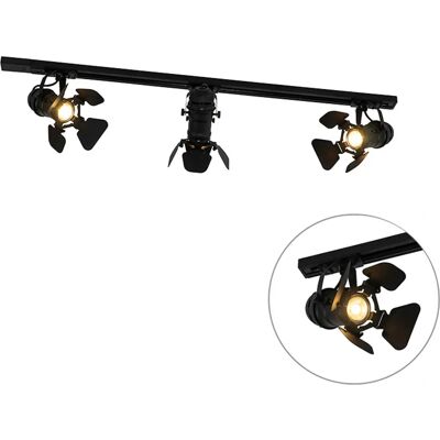 Qazqa Sistema a binari 3 faretti neri - Alluminio/Acciaio/Plastica - Max 3x50W Qazqa Sistema a binari 3 faretti neri - Alluminio/Acciaio/Plastica - Max 3x50W