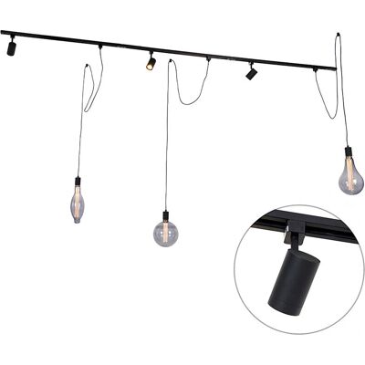 Sistema di binario moderno QAZQA con 3 fari e pendenti - Illuminazione Sistema di binario moderno QAZQA con 3 fari e pendenti - Illuminazione
