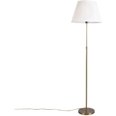 QAZQA Lámpara de pie rústica - Ajustable, Pantalla plisada clásica - E27 60W máx - Bronce/Crema QAZQA Lámpara de pie rústica - Ajustable, Pantalla plisada clásica - E27 60W máx - Bronce/Crema