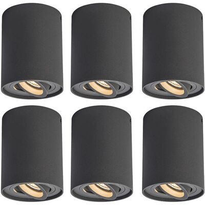 Qazqa Set di 6 faretti regolabili grigi scuri Qazqa Set di 6 faretti regolabili grigi scuri