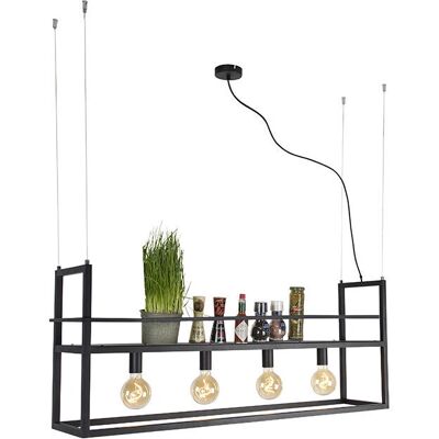 QAZQA Lámpara colgante industrial negra con estante grande 4 luces - Cage Rack QAZQA Lámpara colgante industrial negra con estante grande 4 luces - Cage Rack