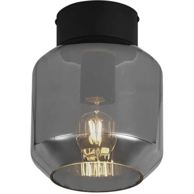 Qazqa Lampada da Soffitto Moderna Nera con Vetro Satinato Qazqa Lampada da Soffitto Moderna Nera con Vetro Satinato