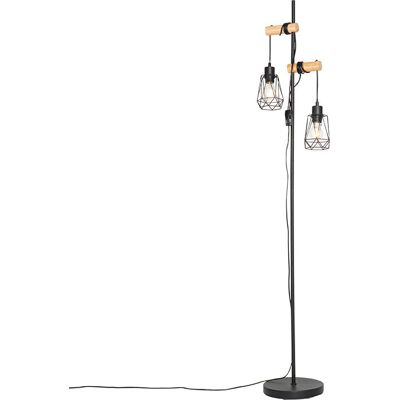 Qazqa Rustic Floor Lamp 2-Lights Black Wood - Dami Frame Qazqa Rustic Floor Lamp 2-Lights Black Wood - Dami Frame