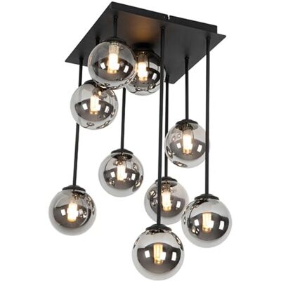 Qazqa Lámpara de Techo Rústica Moderna Negra 9 Luces - Atenas Qazqa Lámpara de Techo Rústica Moderna Negra 9 Luces - Atenas