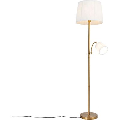 Lámpara de pie vintage QAZQA - Altura ajustable - Pantalla de tela blanca - Base de bronce Lámpara de pie vintage QAZQA - Altura ajustable - Pantalla de tela blanca - Base de bronce