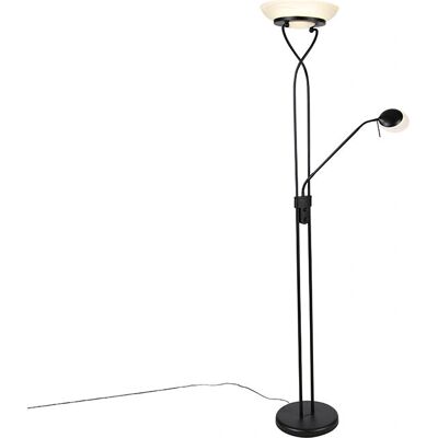 Lámpara de pie negra QAZQA con LED y luz de lectura regulable - Moderna Lámpara de pie negra QAZQA con LED y luz de lectura regulable - Moderna