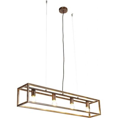 Qazqa Lámpara Colgante Industrial Marrón Oxidado 4 luces - Acero Rectangular Qazqa Lámpara Colgante Industrial Marrón Oxidado 4 luces - Acero Rectangular