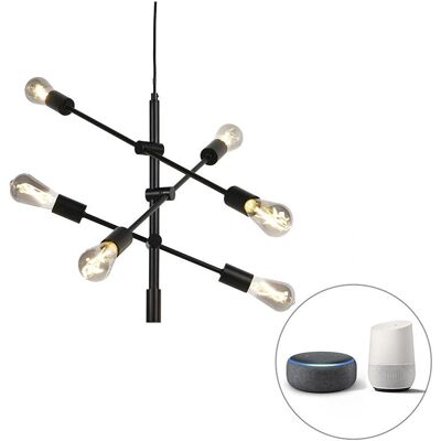 QAZQA Lampada a sospensione industriale nera 6 lampadine WiFi Sydney - Modello ST64 QAZQA Lampada a sospensione industriale nera 6 lampadine WiFi Sydney - Modello ST64