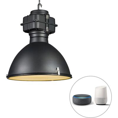 Qazqa - Lampada sospensione industriale nera 53cm LED intelligente Qazqa - Lampada sospensione industriale nera 53cm LED intelligente