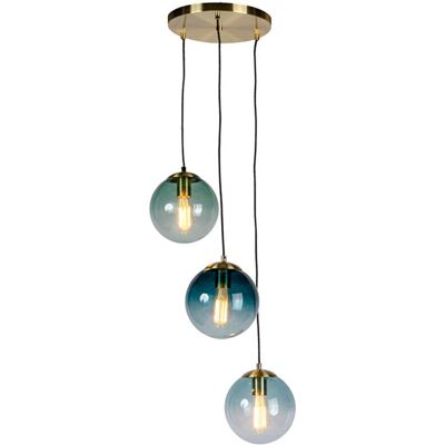 QAZQA Lampada a sospensione Art Déco vetro blu 3 lampadine WiFi Max 3x7W QAZQA Lampada a sospensione Art Déco vetro blu 3 lampadine WiFi Max 3x7W