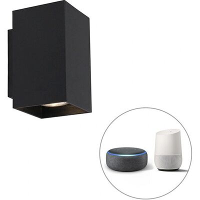 Qazqa Lampada da Parete Moderna con WiFi - Acciaio Nero - 2 Bulbi GU10 Qazqa Lampada da Parete Moderna con WiFi - Acciaio Nero - 2 Bulbi GU10