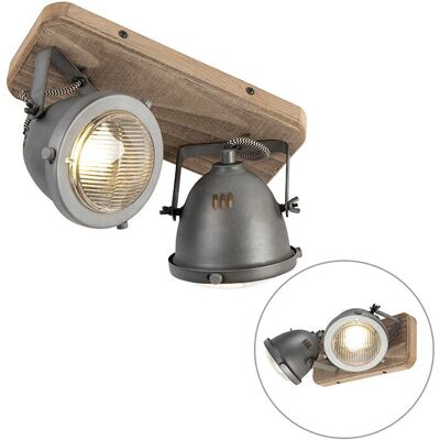 QAZQA Lámpara de techo industrial gris madera WiFi GU10 - EMADO - Luz de Techo QAZQA Lámpara de techo industrial gris madera WiFi GU10 - EMADO - Luz de Techo