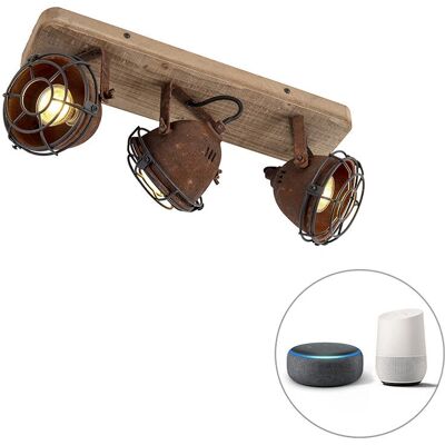 Lámpara de Techo Industrial de Acero Oxidado y Madera - 3 GU10 - Luz Cálida Lámpara de Techo Industrial de Acero Oxidado y Madera - 3 GU10 - Luz Cálida