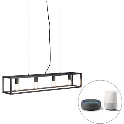 Lampada a sospensione industriale nera Qazqa con WiFi, Modello A60 - 4 lampadine Lampada a sospensione industriale nera Qazqa con WiFi, Modello A60 - 4 lampadine