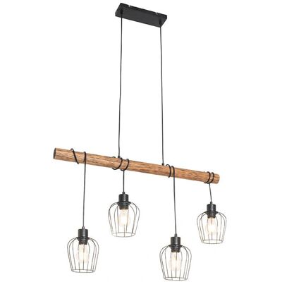 Lámpara Colgante Rústica Negra de Madera 4 Luces - STRONK Lámpara Colgante Rústica Negra de Madera 4 Luces - STRONK