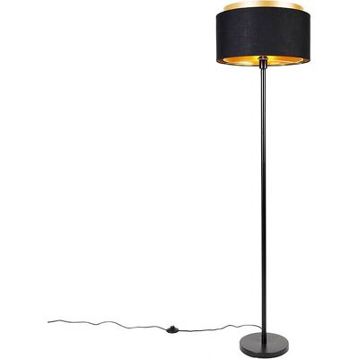 Qazqa Modern Floor Lamp Black Gold Shade - Bedside / Living Room Qazqa Modern Floor Lamp Black Gold Shade - Bedside / Living Room