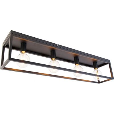 Qazqa Industrielle Schwarze Deckenleuchte - 4 Glühbirnen - Max 60W Qazqa Industrielle Schwarze Deckenleuchte - 4 Glühbirnen - Max 60W