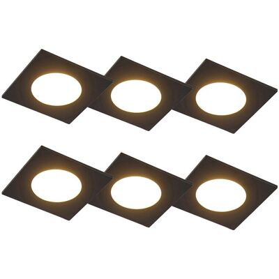 Qazqa Conjunto de 6 focos empotrables LED cuadrados Qazqa Conjunto de 6 focos empotrables LED cuadrados