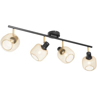 QAZQA Lámpara colgante industrial 4 luces negro dorado - Bliss Mesh QAZQA Lámpara colgante industrial 4 luces negro dorado - Bliss Mesh