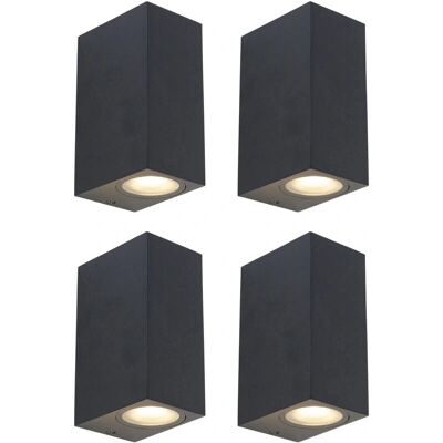 Qazqa Modern Wandleuchte Set - Schwarz, Rechteck, IP44 - 4 Stück Qazqa Modern Wandleuchte Set - Schwarz, Rechteck, IP44 - 4 Stück