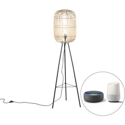 Lámpara de pie rústica Qazqa - Manila / Acero / Redonda - WiFi A60 Lámpara de pie rústica Qazqa - Manila / Acero / Redonda - WiFi A60