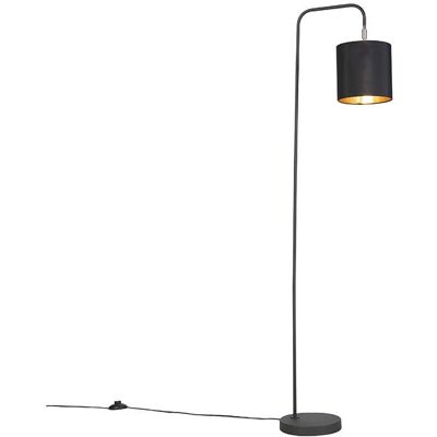 Lampada da terra moderna nera WiFi QAZQA E27 A60 - Lofty Acciaio/Textile Lampada da terra moderna nera WiFi QAZQA E27 A60 - Lofty Acciaio/Textile