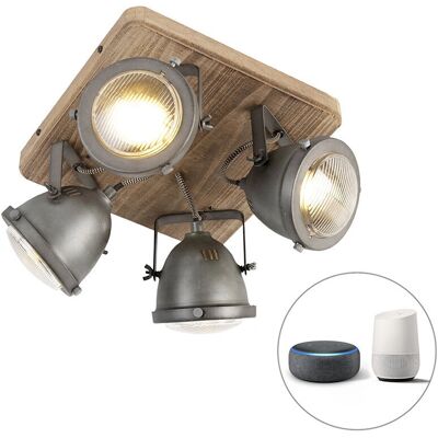 Lampada a soffitto industriale Qazqa con 4 lampadine WiFi GU10 - Grigia Lampada a soffitto industriale Qazqa con 4 lampadine WiFi GU10 - Grigia