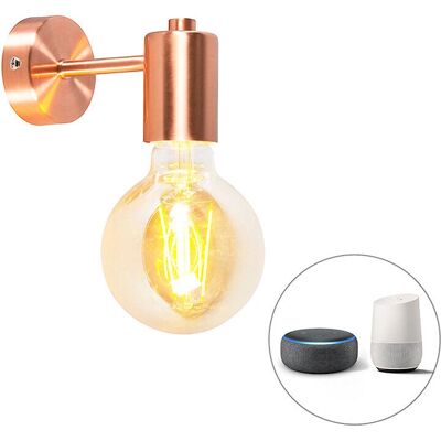 QAZQA Lampada da Parete Rame con Lampadina Smart G95 - Design Moderno QAZQA Lampada da Parete Rame con Lampadina Smart G95 - Design Moderno
