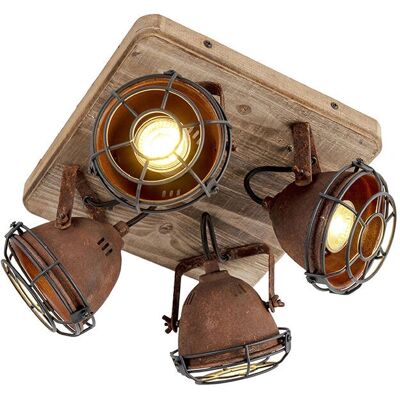 Qazqa Industrial Rust Brown Wood Ceiling Light - 4 Bulbs WiFi GU10 Qazqa Industrial Rust Brown Wood Ceiling Light - 4 Bulbs WiFi GU10