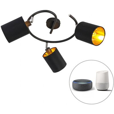 QAZQA Modern Black Ceiling Lamp 3-Bulb WiFi E14 - Lofty Steel/Textile Cylinder Round QAZQA Modern Black Ceiling Lamp 3-Bulb WiFi E14 - Lofty Steel/Textile Cylinder Round