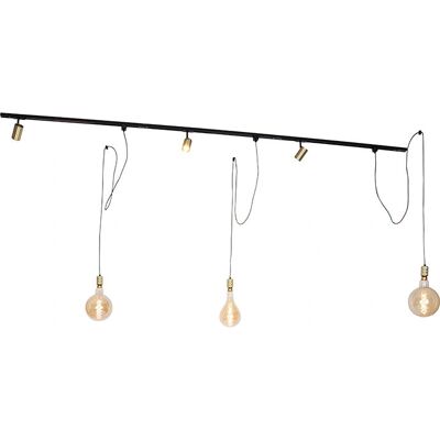 Sistema a binario moderno con 3 punti luce e 3 pendenti - Nero e oro Sistema a binario moderno con 3 punti luce e 3 pendenti - Nero e oro