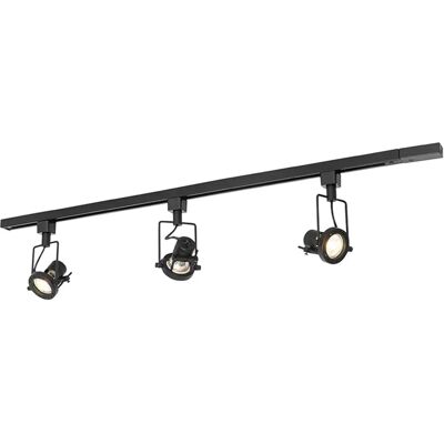 Sistema de carril negro con 3 focos - Qazqa Industrial Sistema de carril negro con 3 focos - Qazqa Industrial