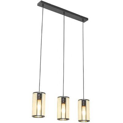 Lámpara colgante oriental QAZQA - Altura ajustable - Ratán/Acero - 3 luces Lámpara colgante oriental QAZQA - Altura ajustable - Ratán/Acero - 3 luces