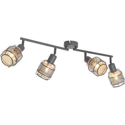 Qazqa - Lámpara de techo oblongo negra con dorado - 4 luces Qazqa - Lámpara de techo oblongo negra con dorado - 4 luces