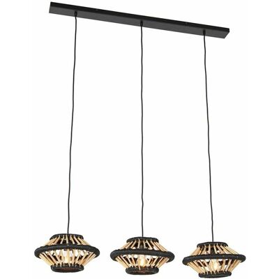 Lámpara colgante de bambú negra Qazqa - 3 luces - Regulable - 120cm Lámpara colgante de bambú negra Qazqa - 3 luces - Regulable - 120cm
