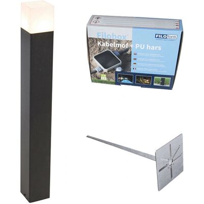Poste de jardín QAZQA - Vidrio opalino - 70cm - IP44 - Negro/Blanco - E27 Poste de jardín QAZQA - Vidrio opalino - 70cm - IP44 - Negro/Blanco - E27