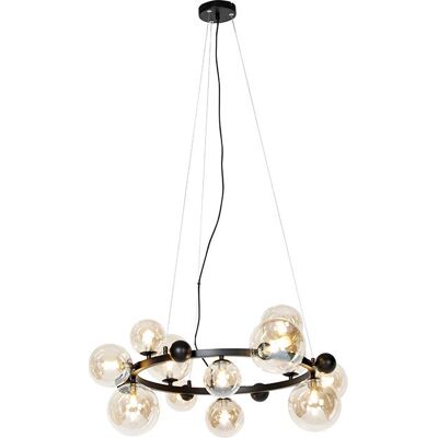 Lampadario art deco nero con vetro ambra 12 luci - David Lampadario art deco nero con vetro ambra 12 luci - David