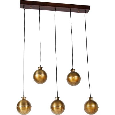 QAZQA Lámpara colgante industrial bronce madera 5 luces - Haicha - Tipo de lámpara QAZQA Lámpara colgante industrial bronce madera 5 luces - Haicha - Tipo de lámpara
