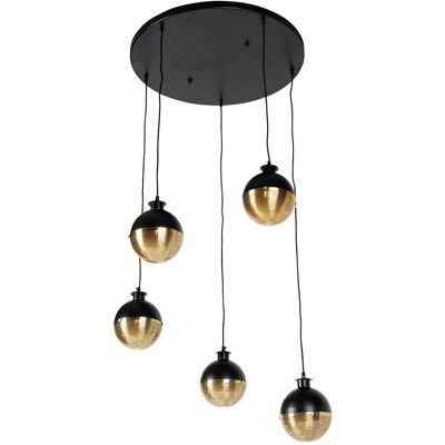Qazqa Lámpara colgante industrial negra latón 5 luces - Haicha Qazqa Lámpara colgante industrial negra latón 5 luces - Haicha