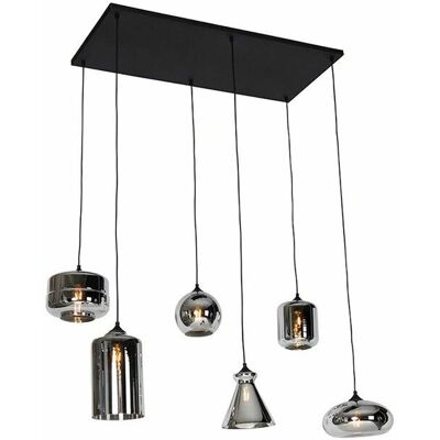 Lámpara colgante Art Deco negra con cristal ahumado - Wallace - 6 luces Lámpara colgante Art Deco negra con cristal ahumado - Wallace - 6 luces